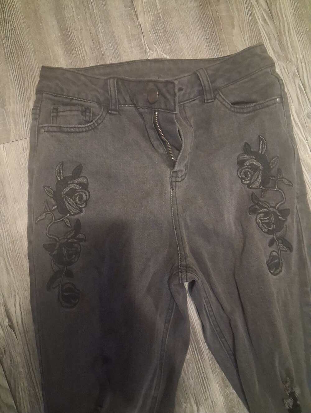 Women’s Black Jeans with Rose Embroidery - Classic Style